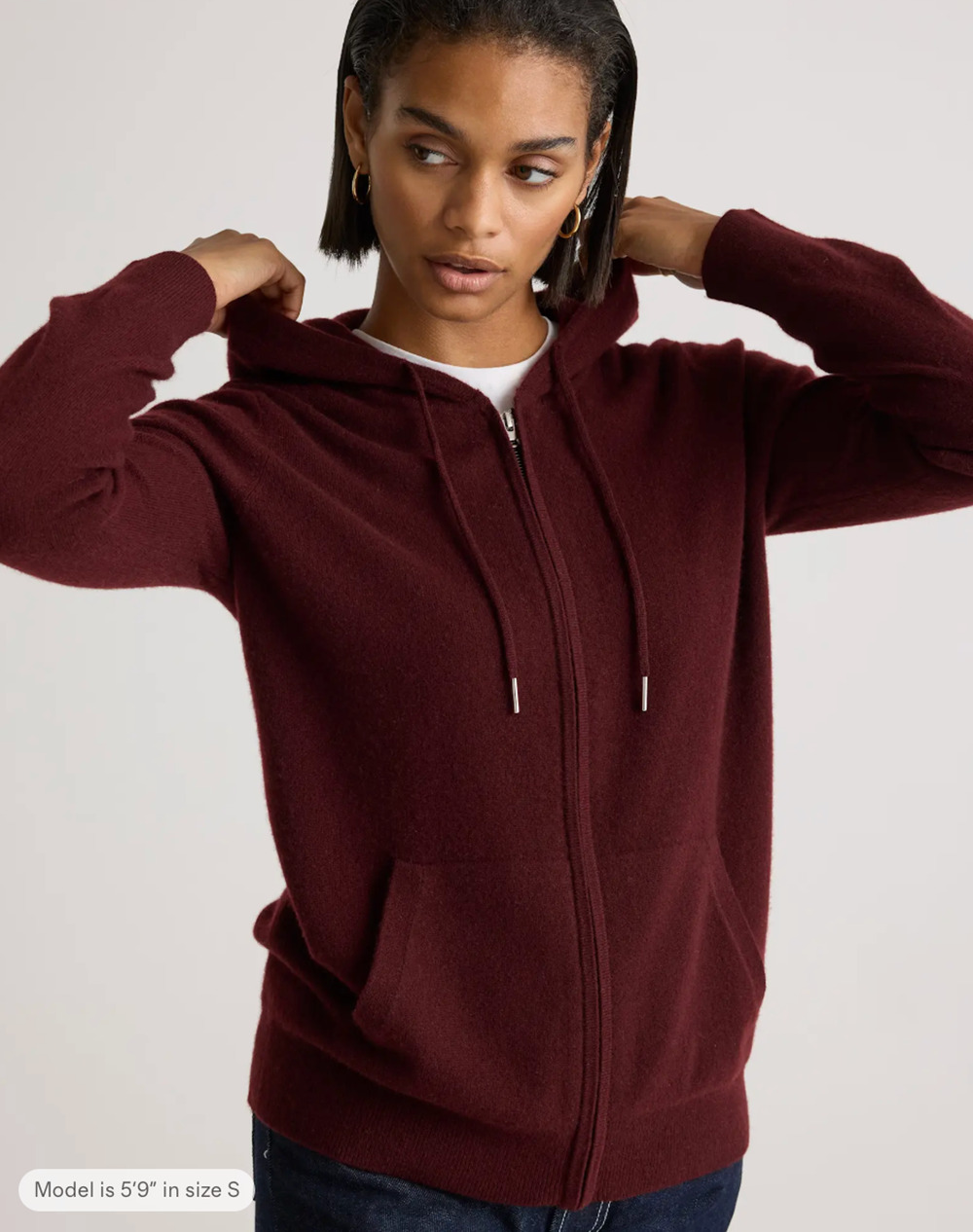 Quince Mongolian Cashmere Full Zip Hoodie Sweater Rich Burgundy Womens Large NWT